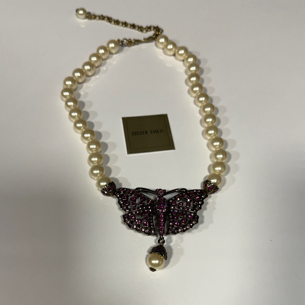 Heidi Daus Pearl Necklace with Purple Butterfly Pendant